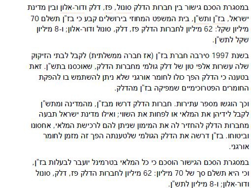 בז"ן תשלם 70 מיליון שקל לחברות הדלק ולתש"ן